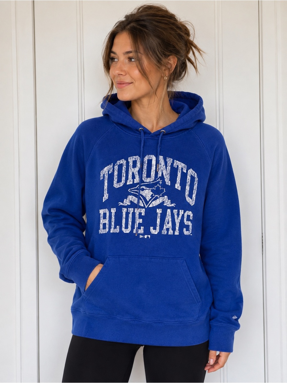New Era Toronto Blue Jays Hoodie Small MLB Baseball Pullover Distressed Logo